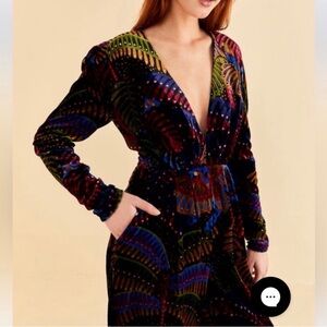 NEW FARM Rio Midnight Island Black Velvet Tropical Jumpsuit, M